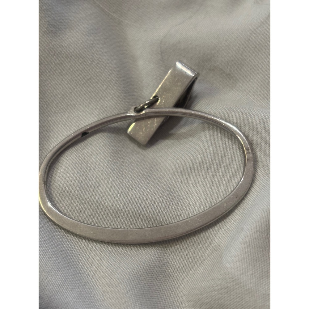 Vintage SWANK Mens Oval Link Tie Bar Clip Silver Tone Classic Formal Accessory